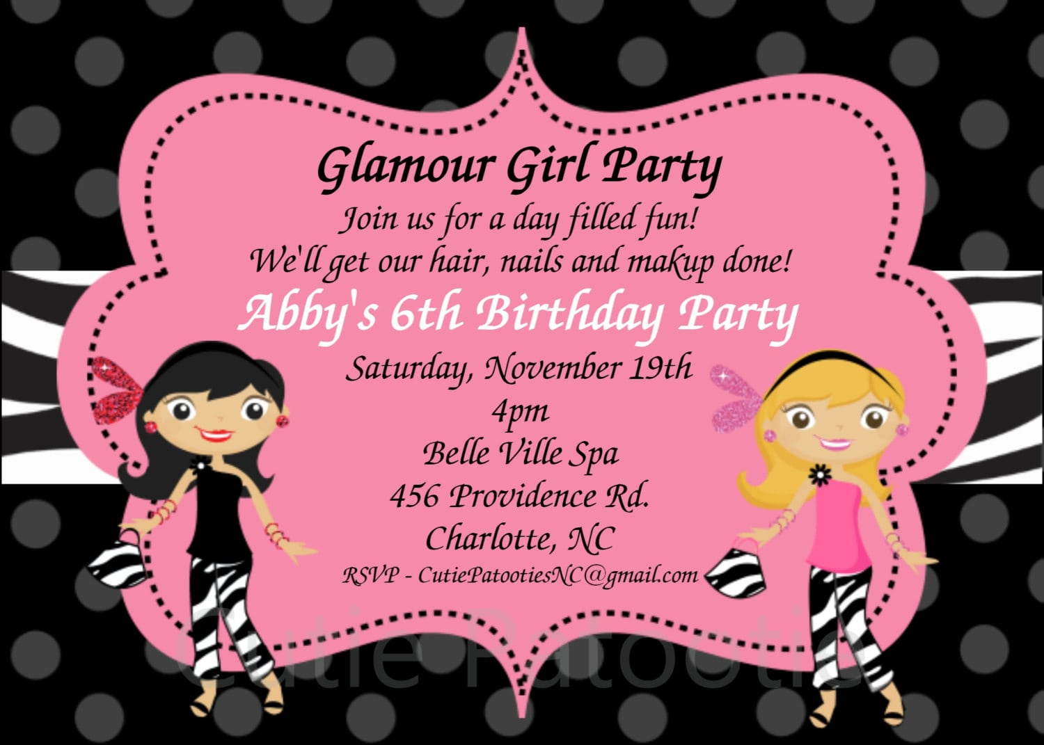 Doc    Girl Birthday Party Invitation â Glamour Girl Birthday